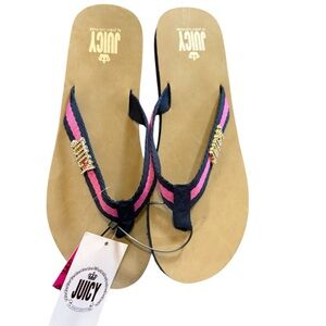 NWTS Juicy Couture Sandels, Navy/pink/tan juicy in rhinestones, Sz 10, fit 8-10
